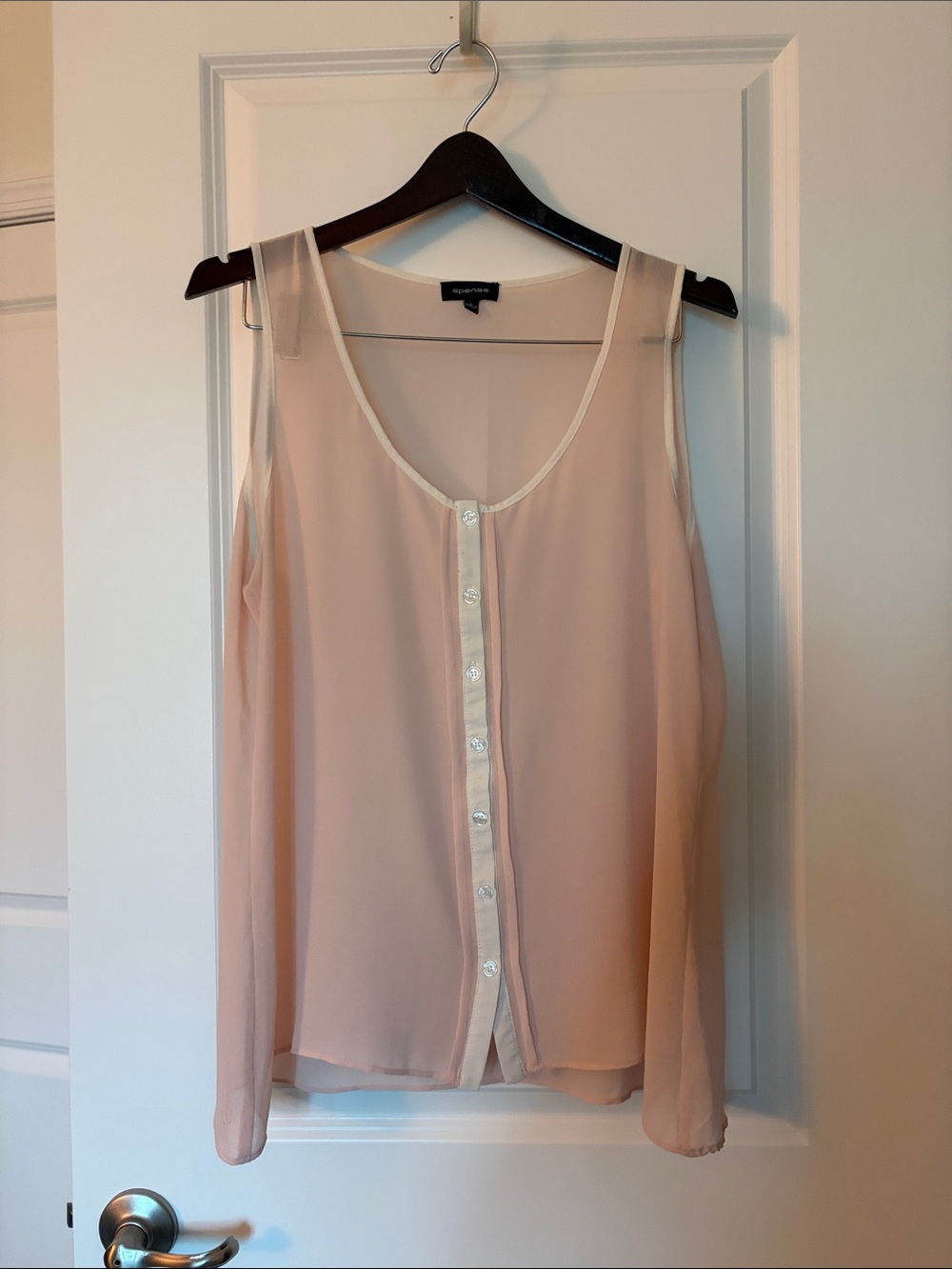 Spense Blush Pink Sheer Button-Front Sleeveless Camisole